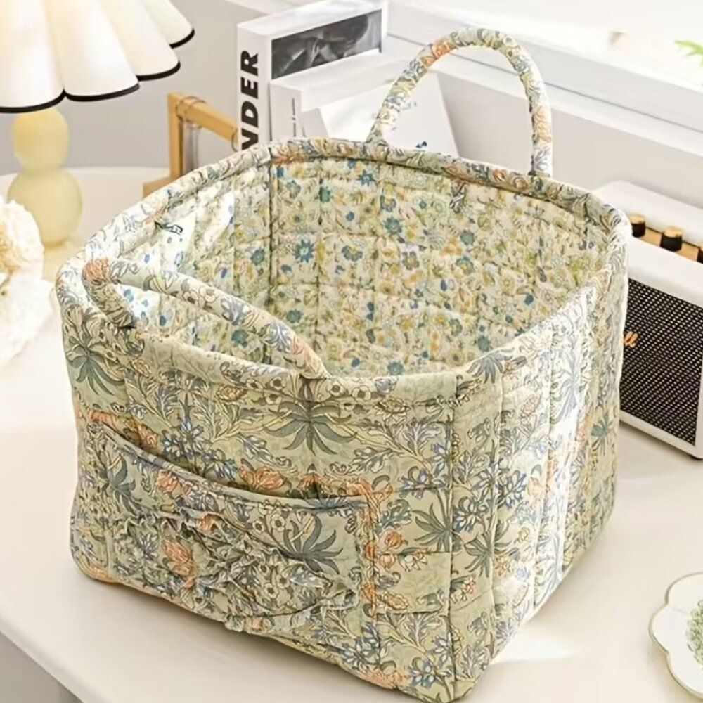 Multipurpose Organizer Handmade Quilted Fabric Storage Basket Farmhouse Country